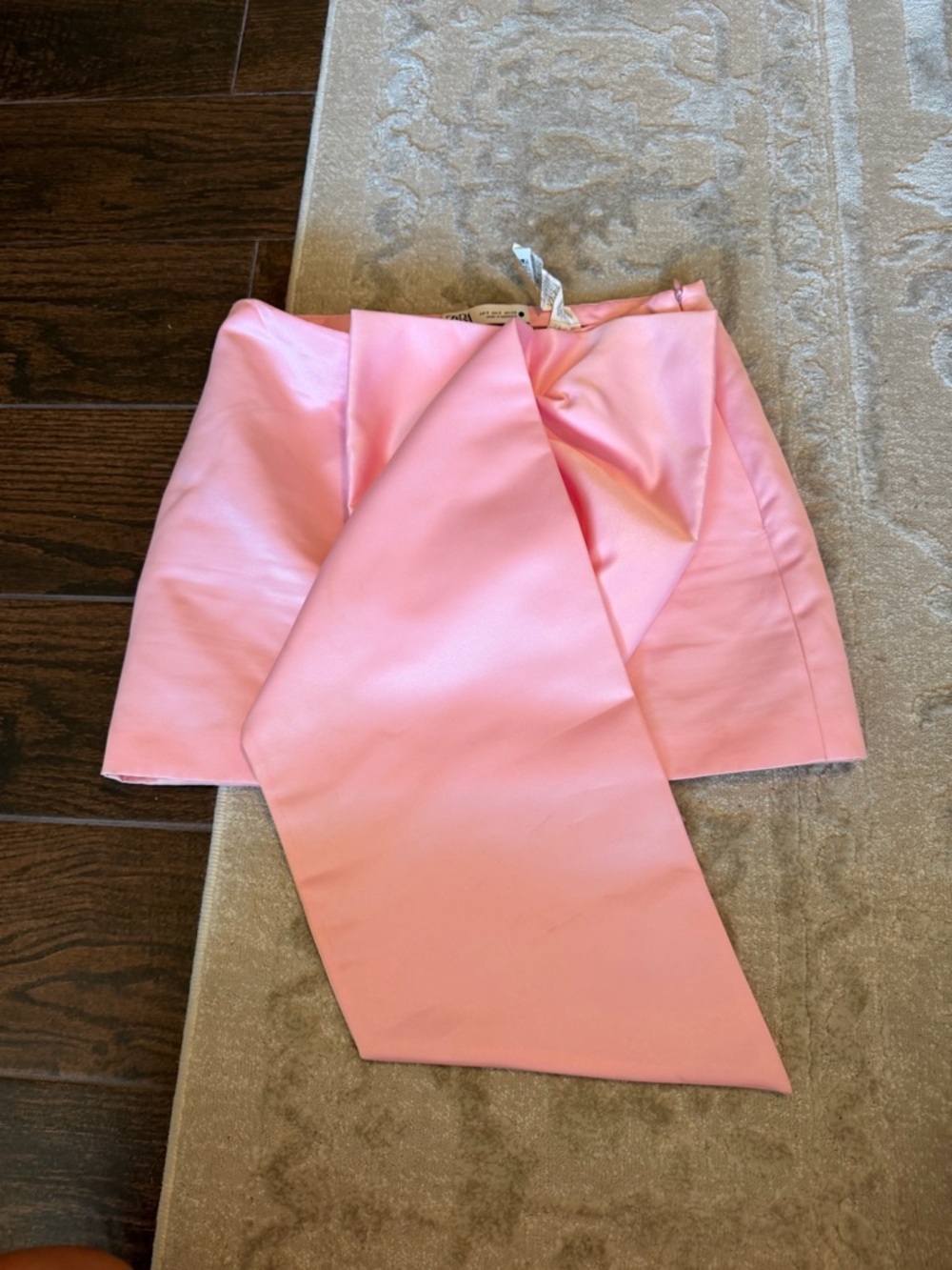 Zara Bubblegum Pink Satin Mini Skirt with Front Tie